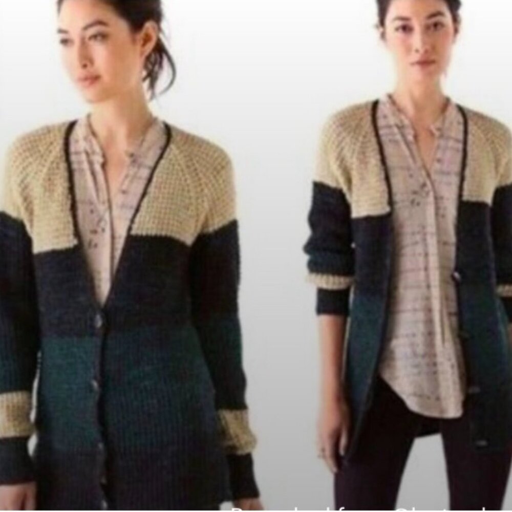 Free People Cotton Knit Colorblock Cardigan Sz L